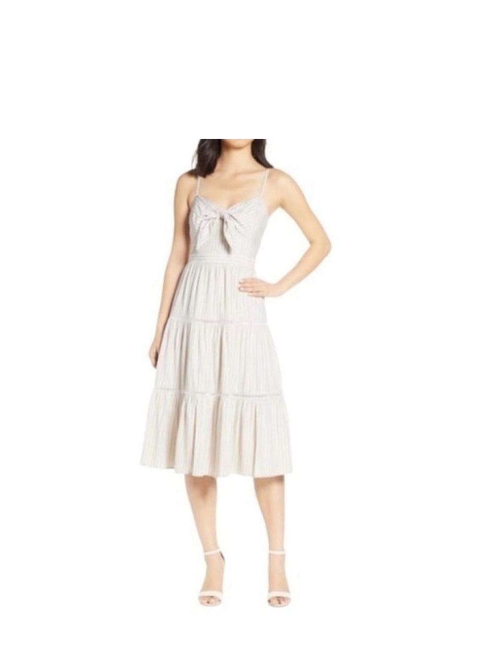 Eliza J Cream Tiered Spaghetti-Strap Midi Dress